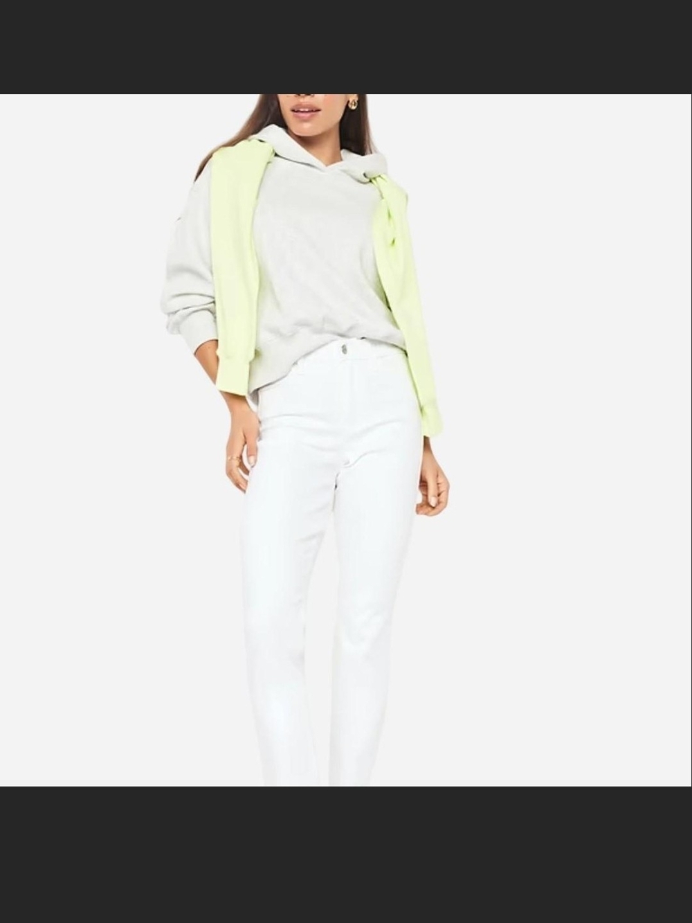Old Navy Light Gray Hoodie with White Jeans and Lime Sweater